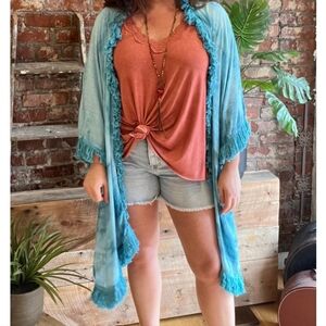 Aqua fringe kimono